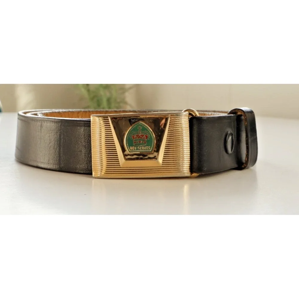 Boy Scouts Hickok Cowhide Black Leather Belt with Gold Crown bukle Size 36